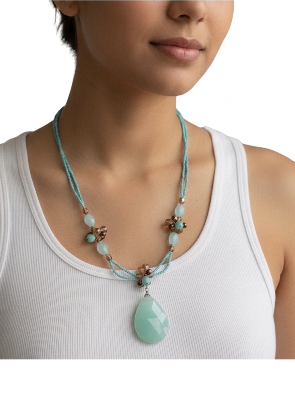 NWOT Essence Turquoise and Brown Beaded Necklace